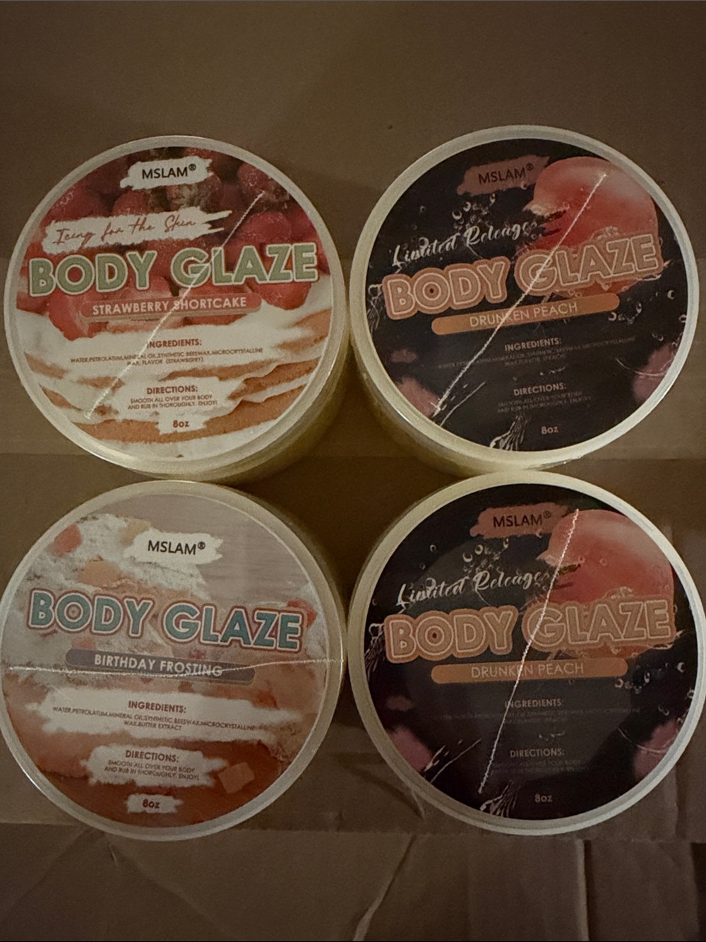 MSLAM Body Glaze - Strawberry Shortcake, Drunken punch (2) & Birthday Frosting